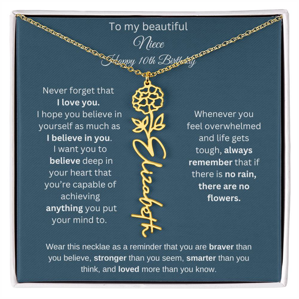 10th Birthday Name Birthflower Necklace Gift for Niece