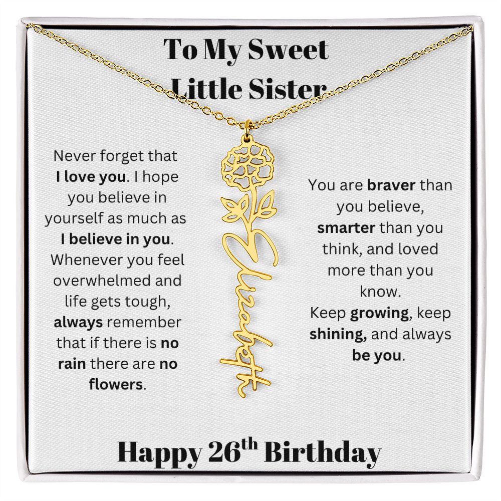 To My Sweet Little Sister | Happy 26th Birthday | Flower Name Necklace