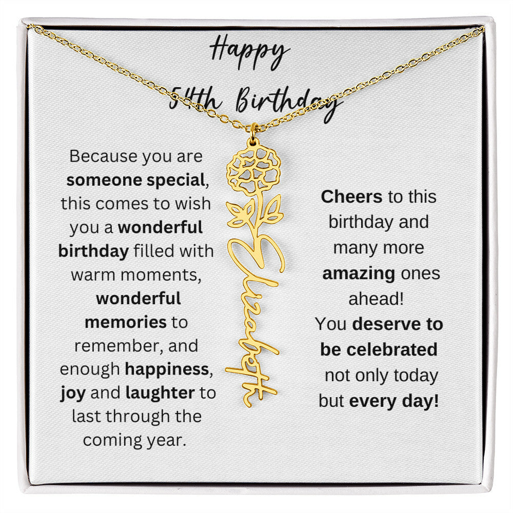 Happy 54th Birthday - Flower Name Necklace