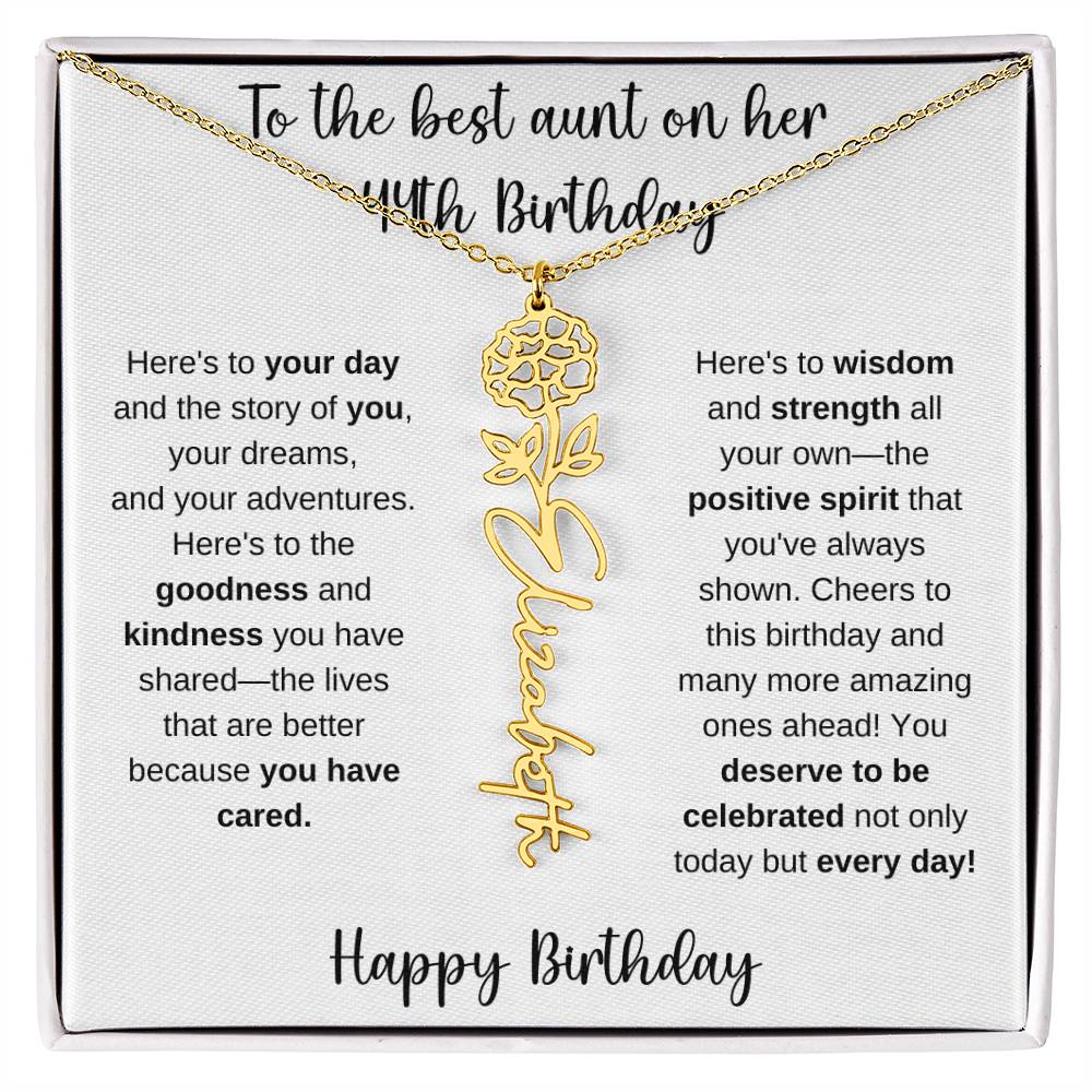 To The Best Aunt - Happy 44th Birthday | Flower Name Necklace