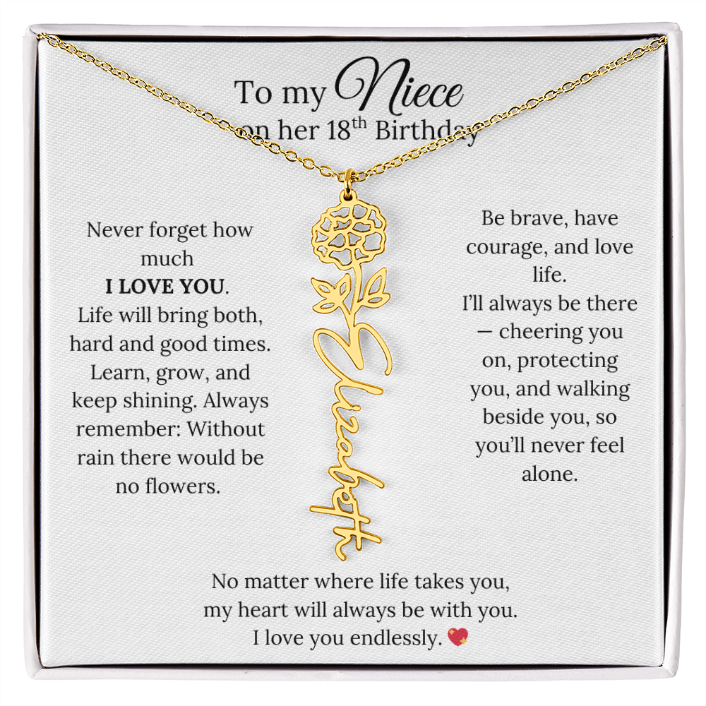 18th Birthday Gift from Aunt - Personalized Birth Flower Name Necklace