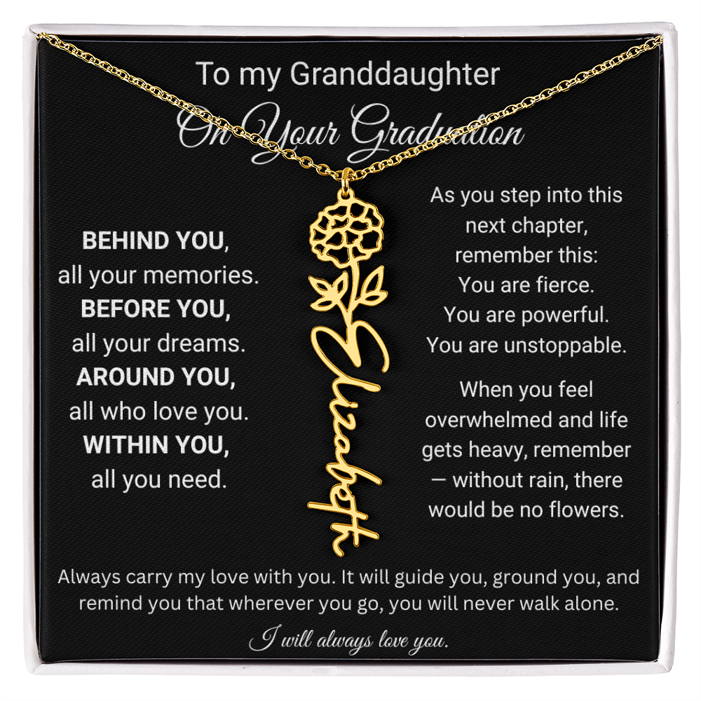 To My Granddaughter On Your Graduation | You're Unstopable | Flower Name Necklace