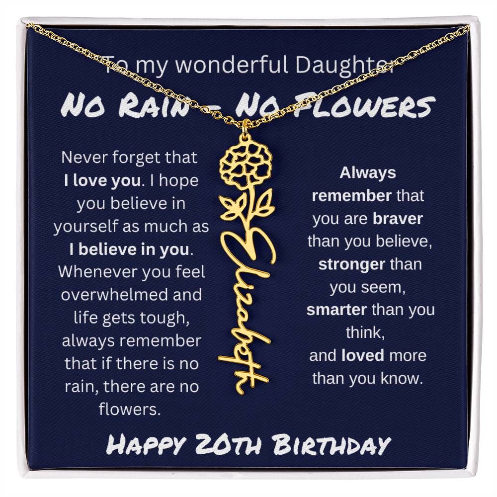 No Rain - No Flower | Happy 20th Birthday | Flower Name Necklace