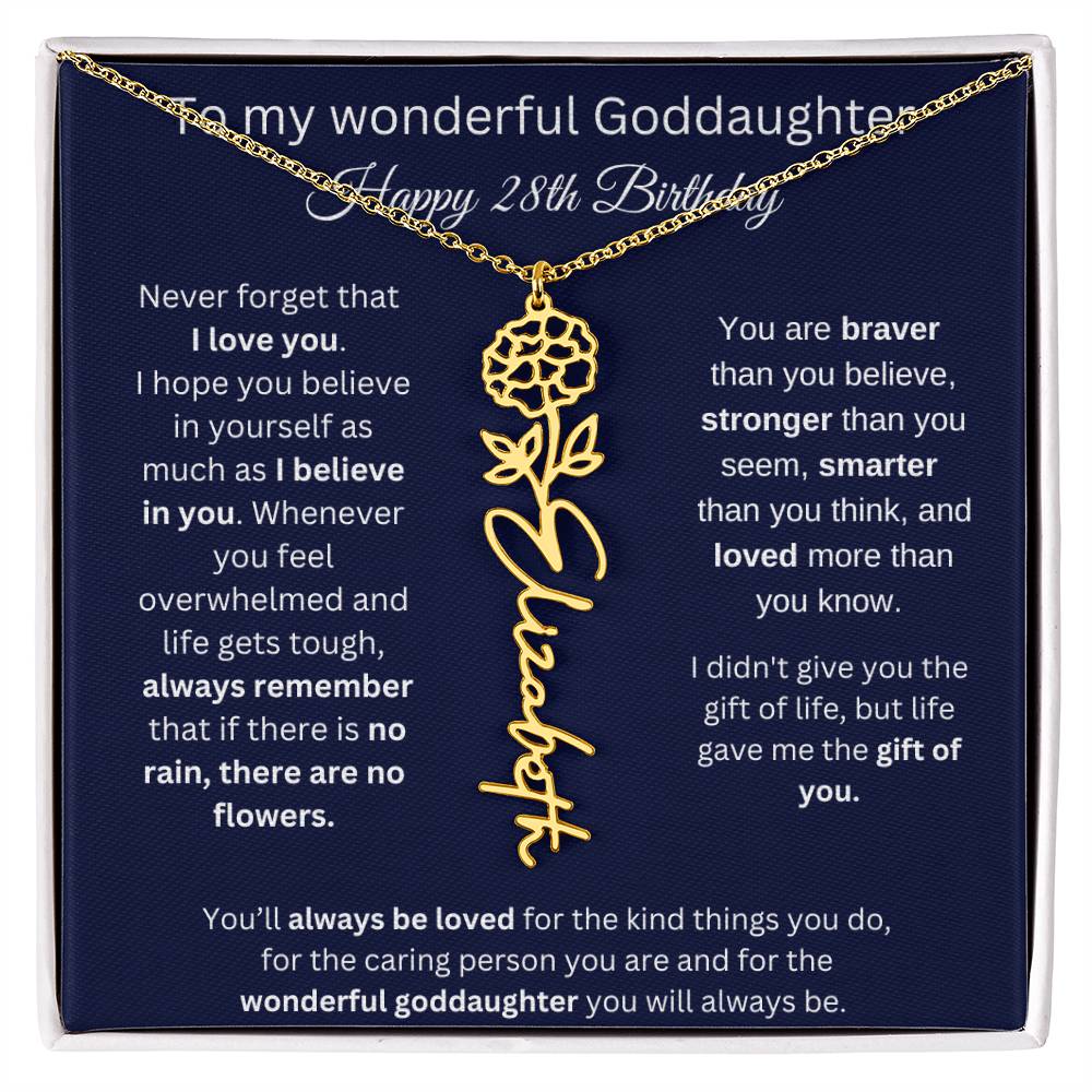 Goddaughter 28th Birthday Gift | Flower Name Necklace