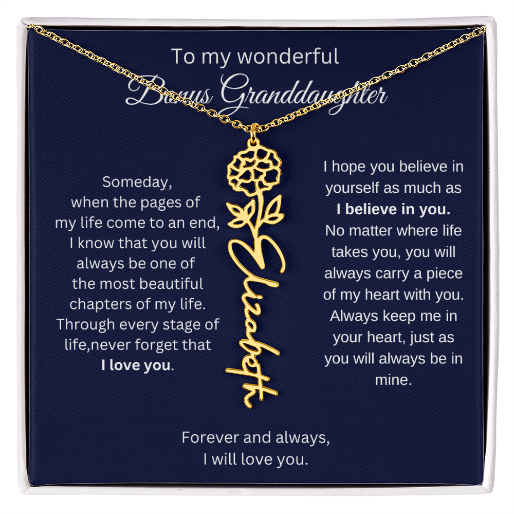 To My Bonus Granddaughter Jewelry Gift - Birth Flower Name Necklace