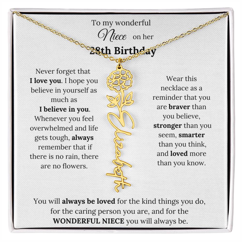 To My Wonderful Niece Happy 28th Birthday | Flower Name Necklace