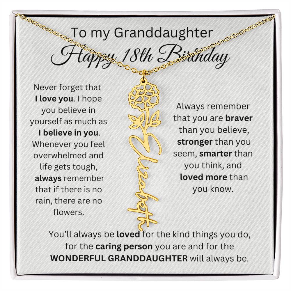 To My Granddaughter | Happy 18th Birthday | Flower Name Necklace