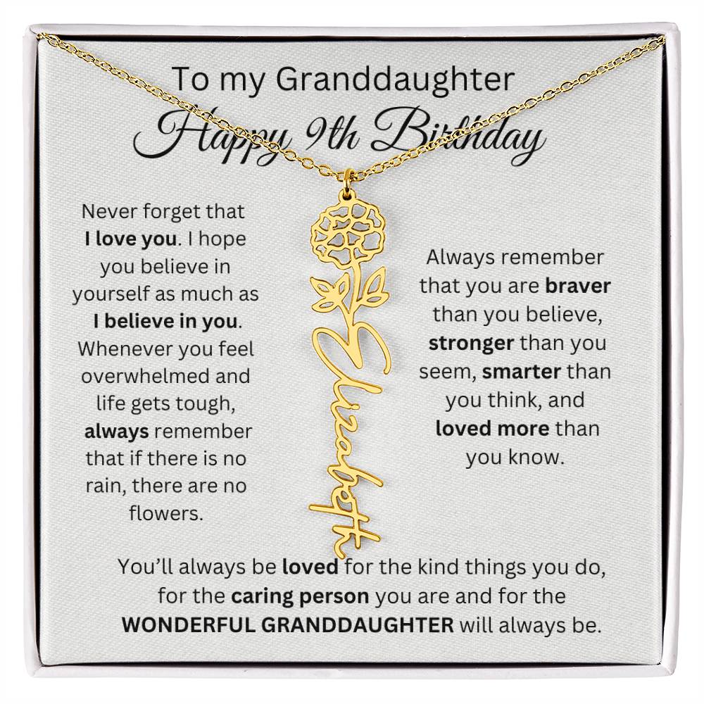 To My Granddaughter | Happy 9th Birthday | Flower Name Necklace