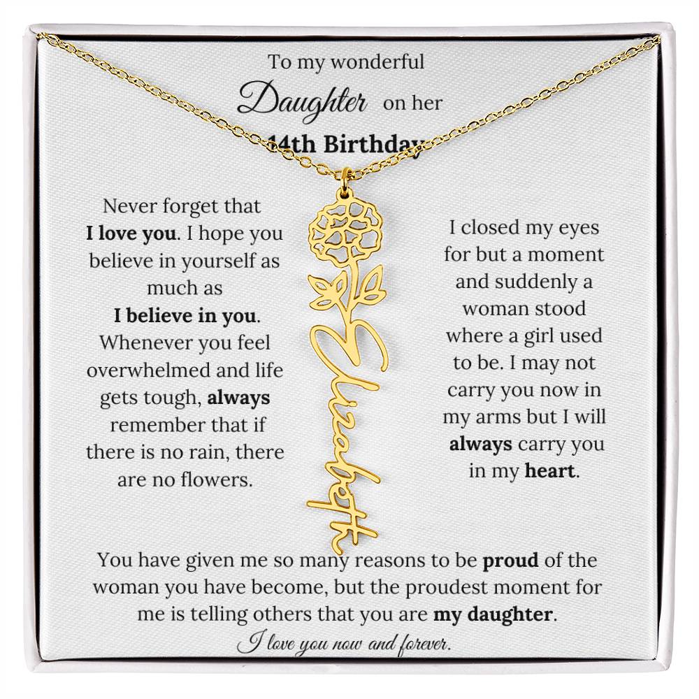 Custom Birth Flower Name Necklace To My Daughter On Her 14th Birthday