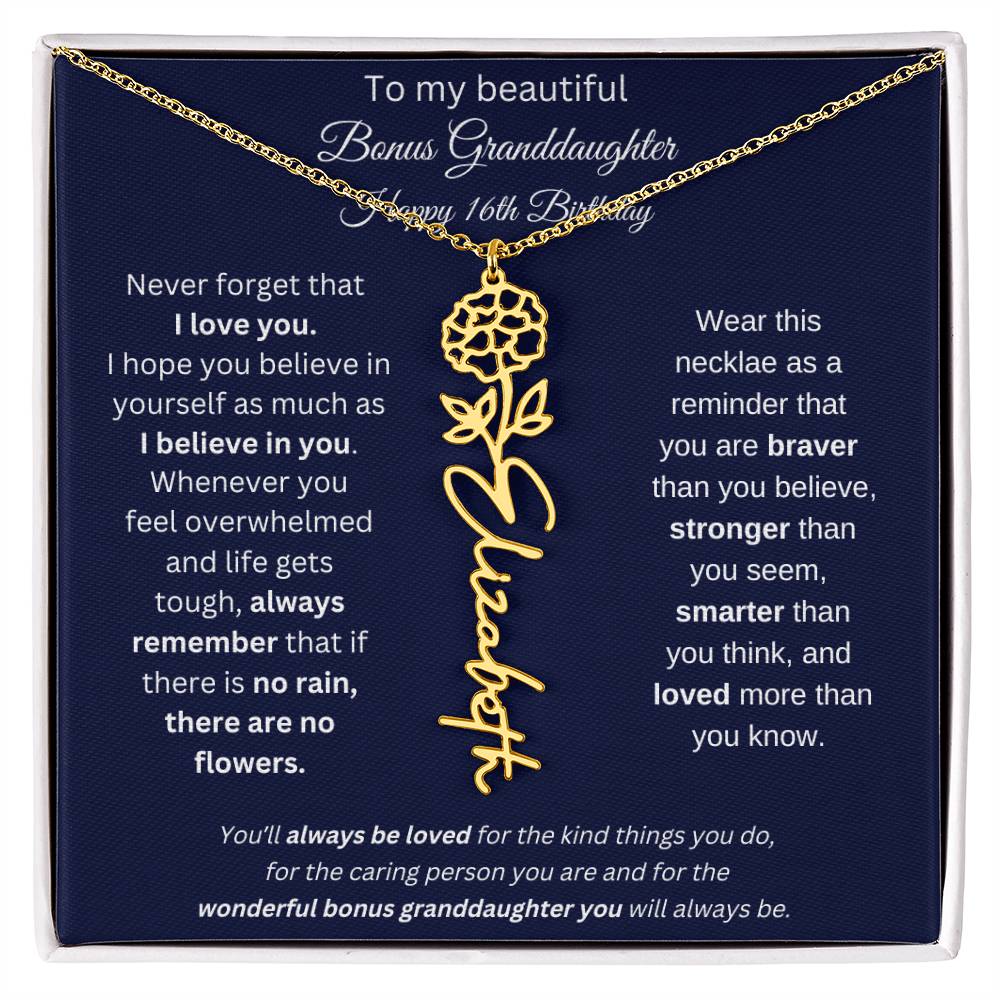 16th Birthday Bonus Granddaughter Gift | Personalized Flower Name Necklace