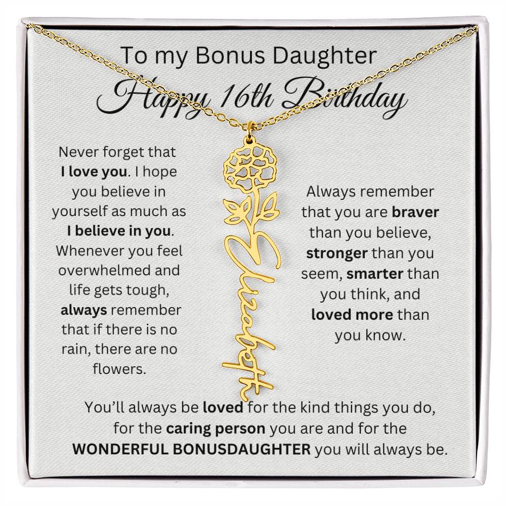 16th Birthday Gift To My Bonus Daughter | Flower Name Necklace
