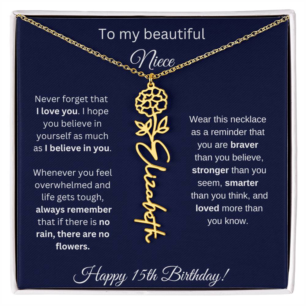 Niece 15th Birthday | Never Forget That I Love You | Birth Flower Name Necklace