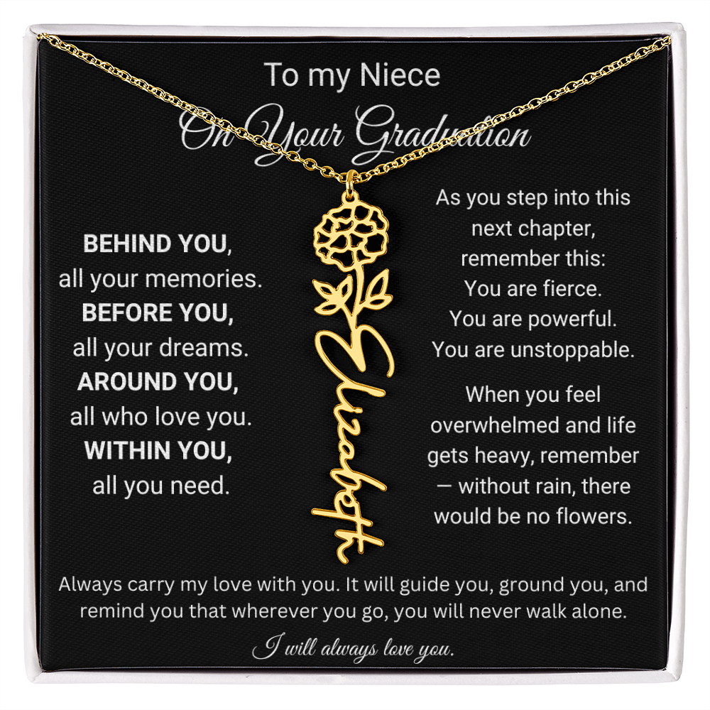 Graduation Birth Flower Name Necklace for Niece