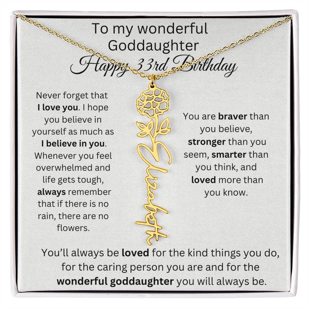To My Wonderful Goddaughter - Happy 33rd Birthday - Flower Name Necklace