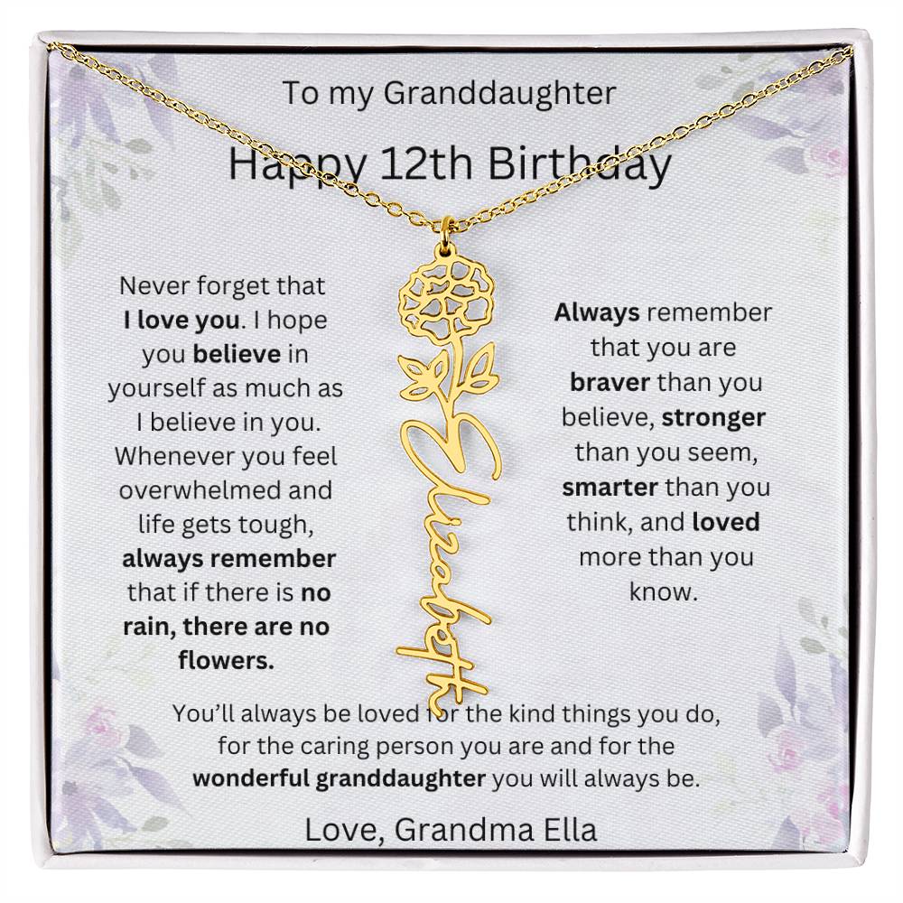 To My Granddaughter - Happy 12th Birthday | Flower Name Necklace