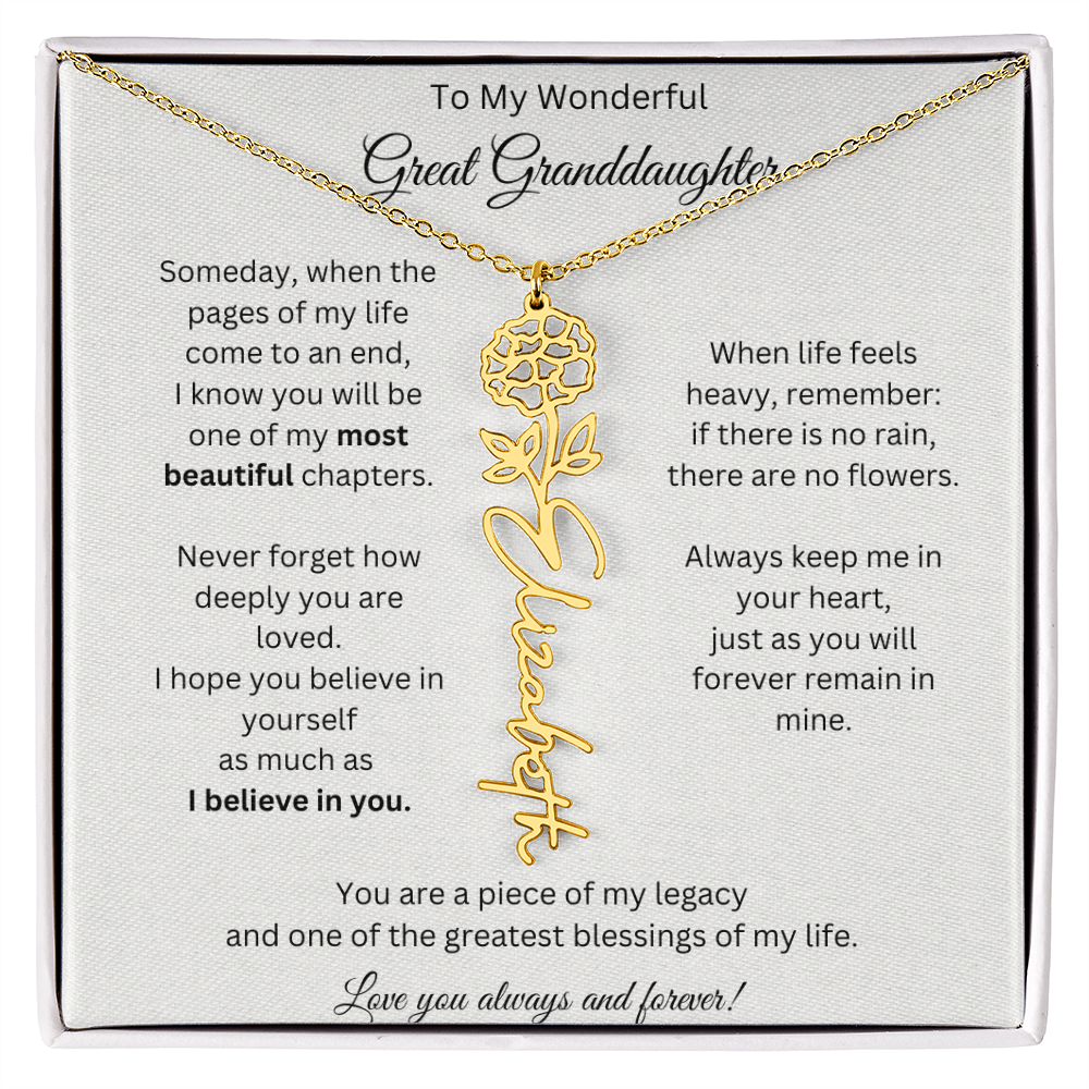 Great Granddaughter Gift - Custom Birth Flower Name Necklace