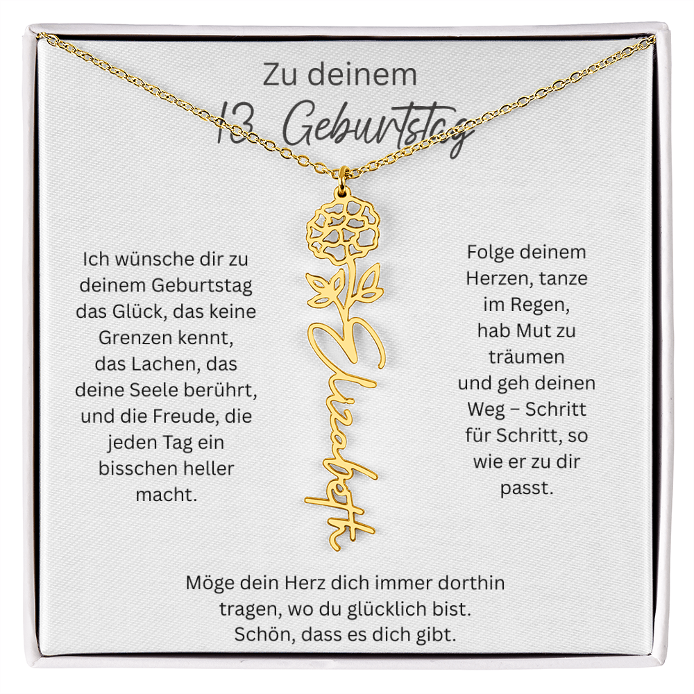 Geburtsblumen Namenskette zum 13 Geburtstag personalisiert Name Kette Gravur Geschenk