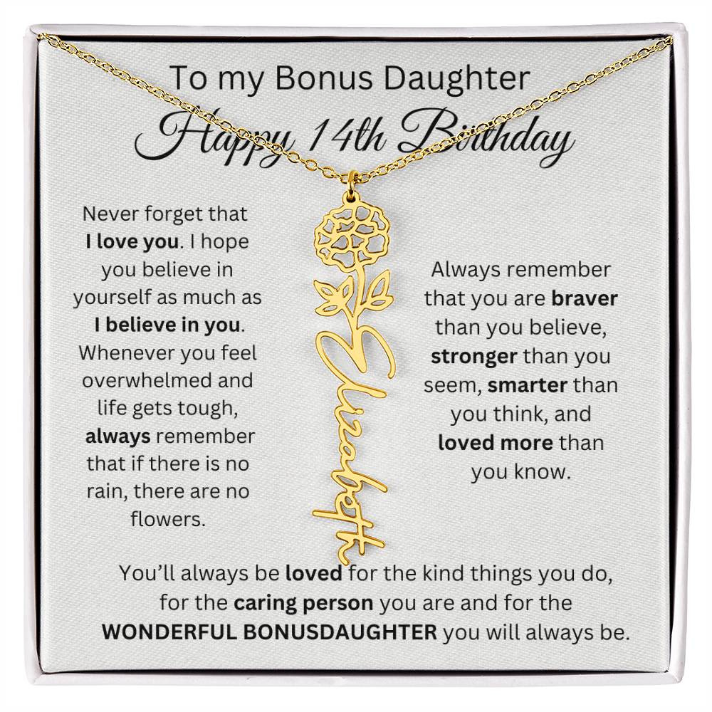 14th Birthday Gift To My Bonus Daughter | Flower Name Necklace