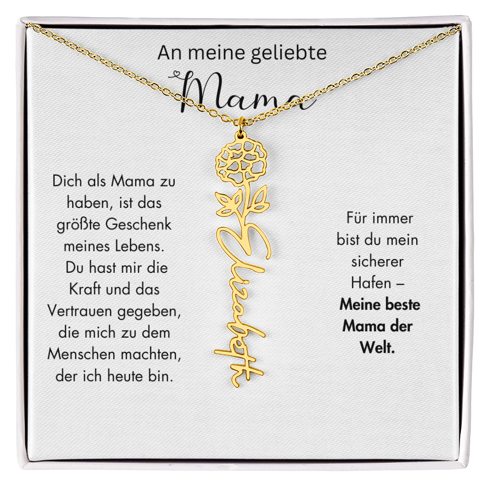 Personalisierte Namenskette mit Geburtsblume für Mama