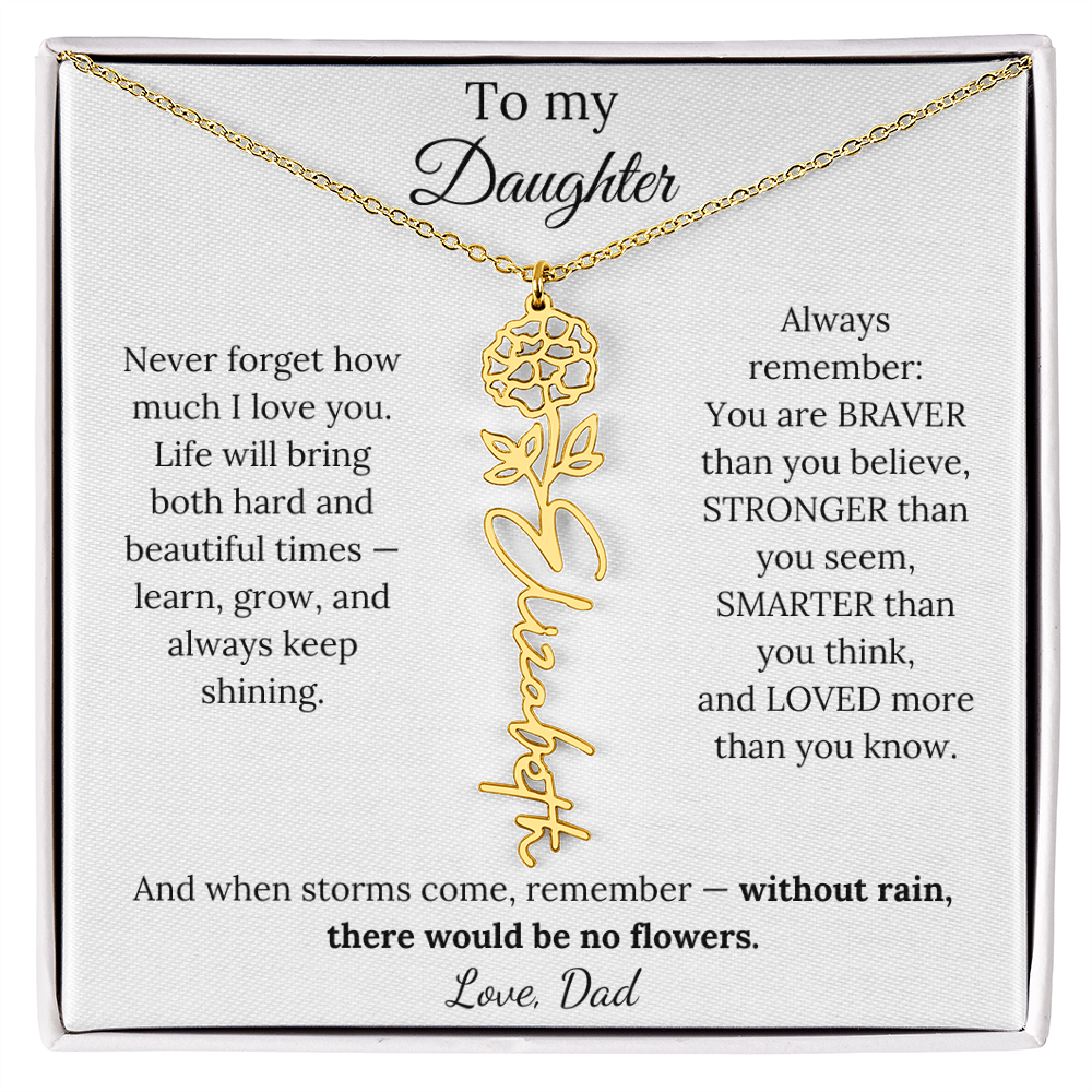 Personalized Jewelry Gift To My Daughter Birth Flower Name Necklace From Dad
