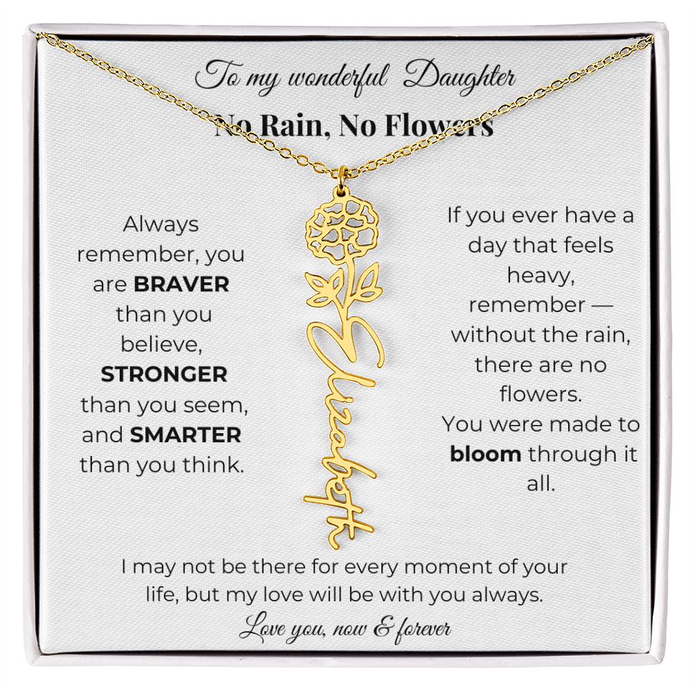 Daughter Gift Birth Flower Name Necklace with Message Card
