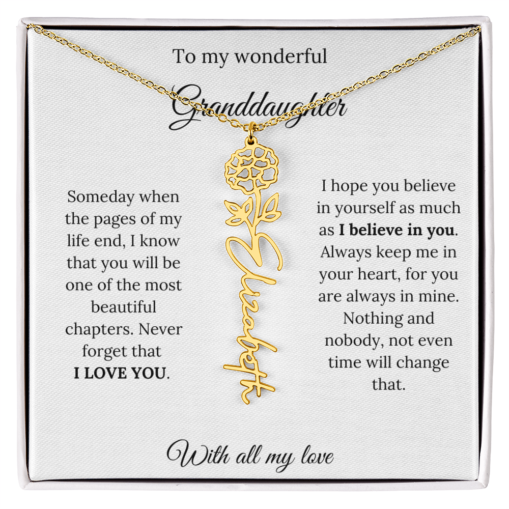 To My Granddaughter Necklace – Custom Floral Keepsake Jewelry Gift from Grandma & Grandpa