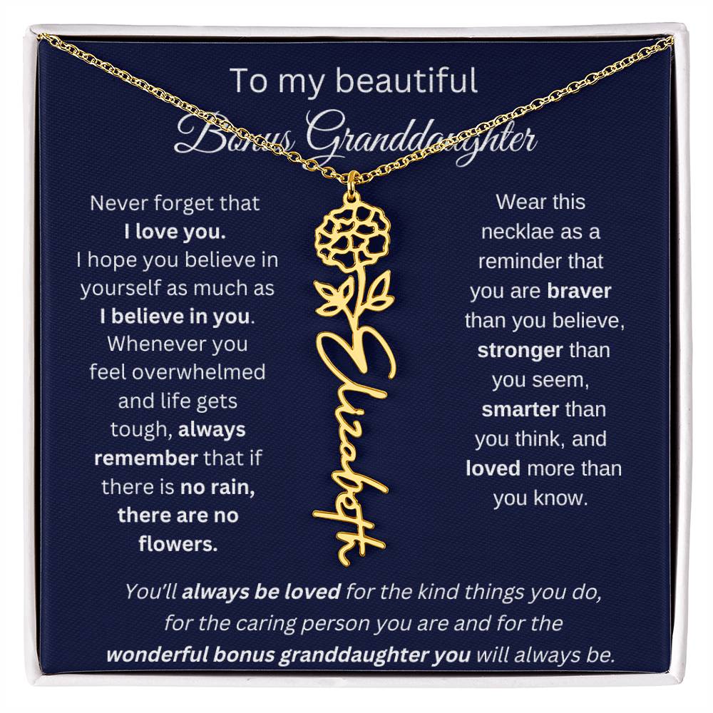 To My Beautiful Bonus Granddaughter | Never Forget That I Love You | Flower Name Necklace