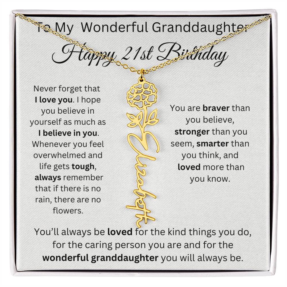 To My Wonderful Granddaughter - Happy 21st Birthday - Flower Name Necklace