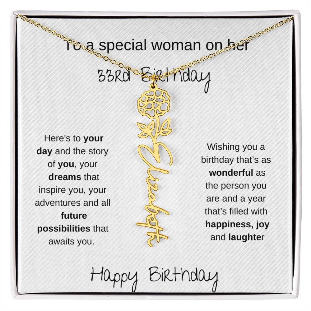 A Special Woman 33rd Birthday | Flower Name Necklace