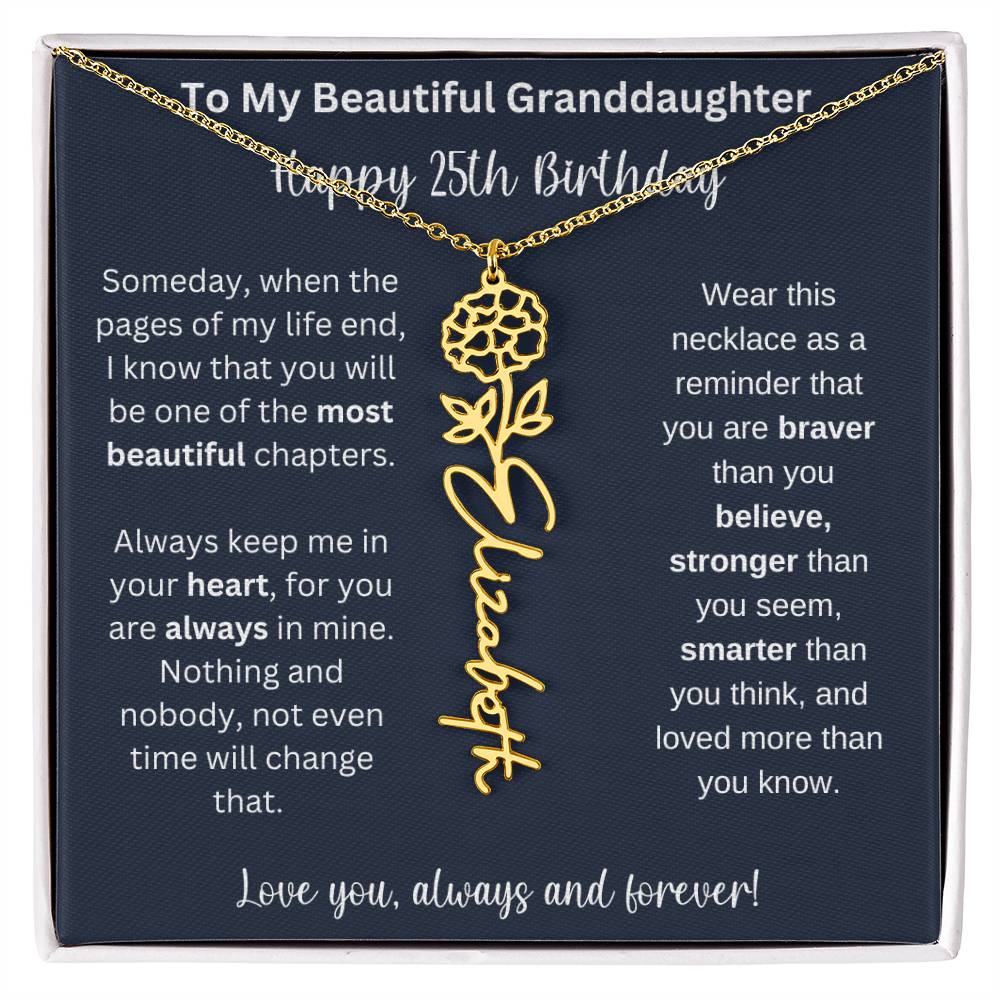 25th Birthday Gift For Granddaughter | Personalized Birth Flower Name Necklace