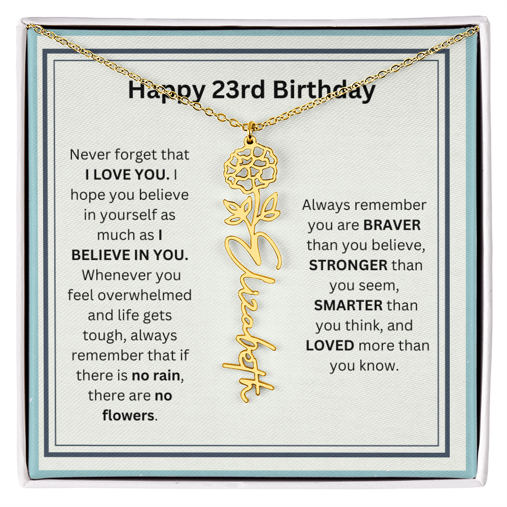 Personalized 23rd Birthday Flower Name Necklace Gift