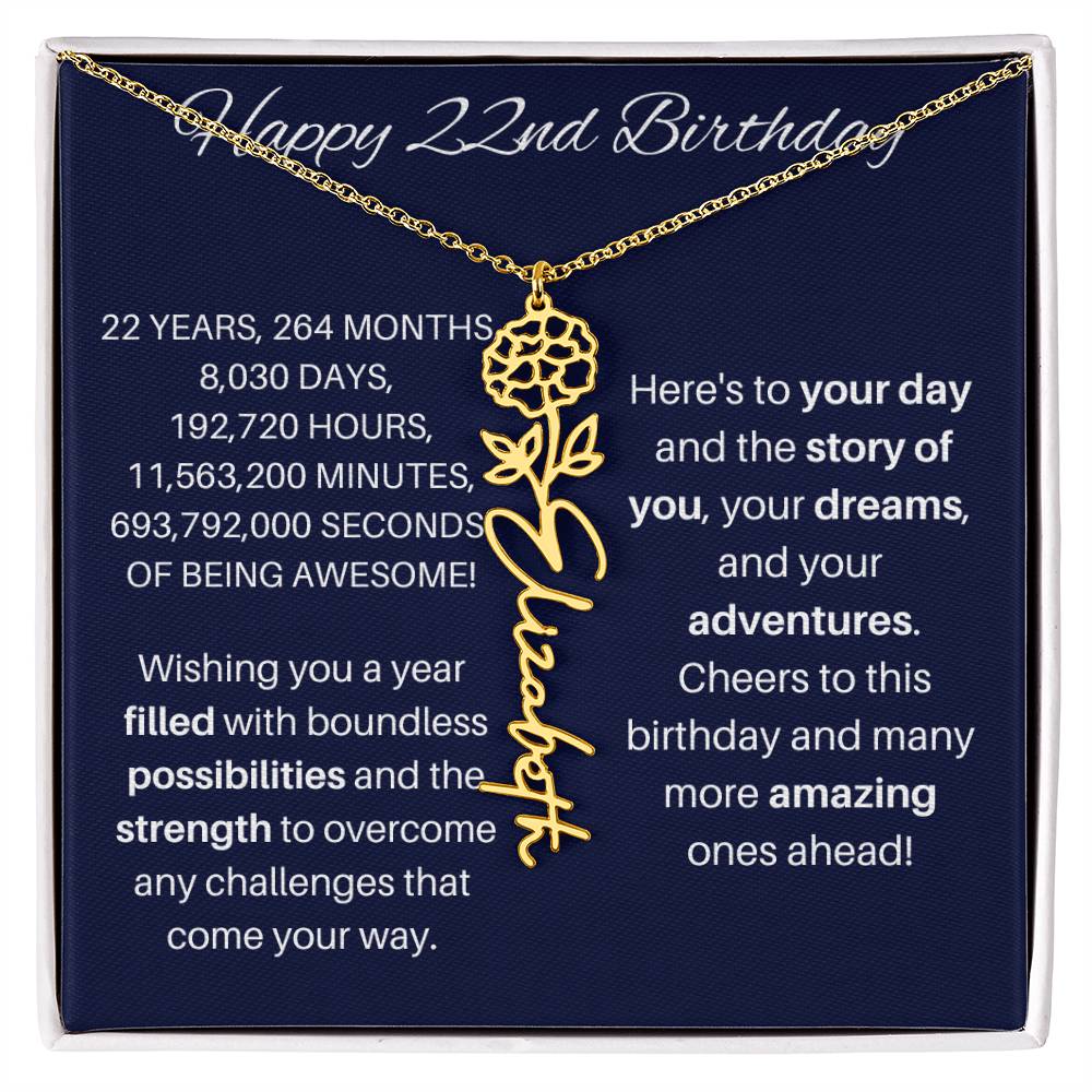 22nd Birthday Birth Flower Necklace