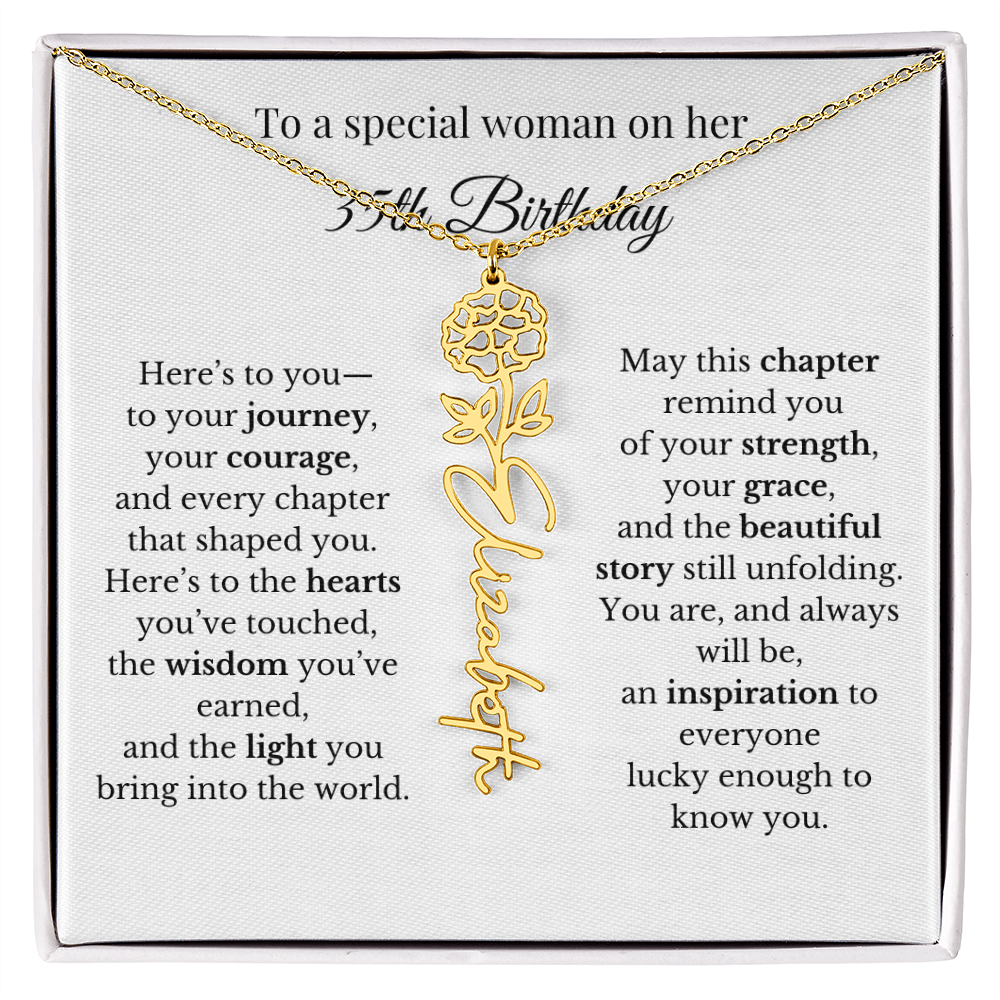35th Birthday Gift for Her Birth Flower Name Necklace
