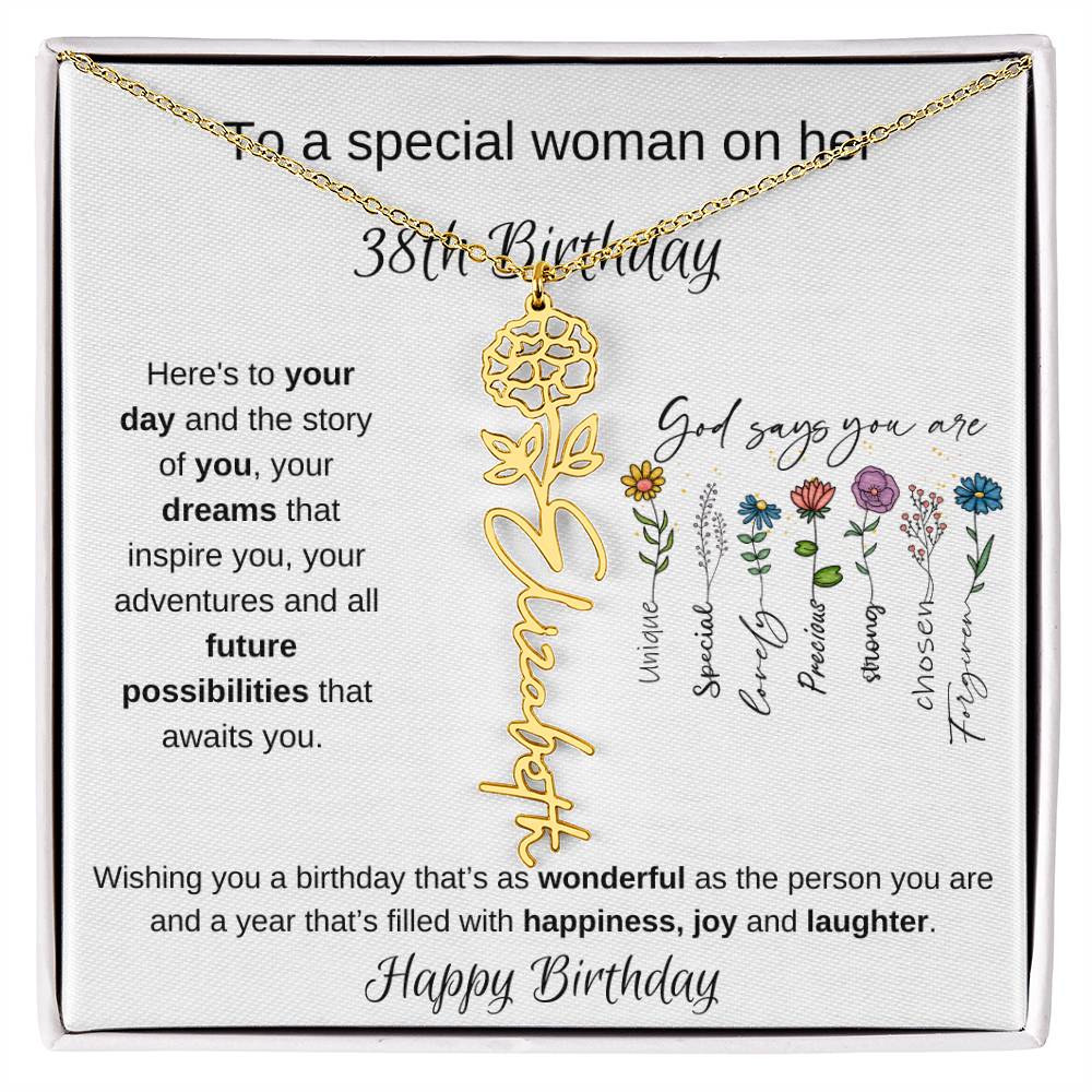 To A Special Woman On Her 38th Birthday - Flower Name Necklace