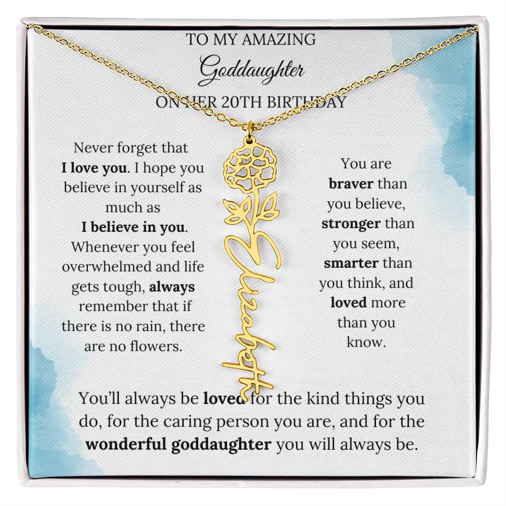 Birth Month Flower Name Necklace for My Goddaughter's 20th Birthday