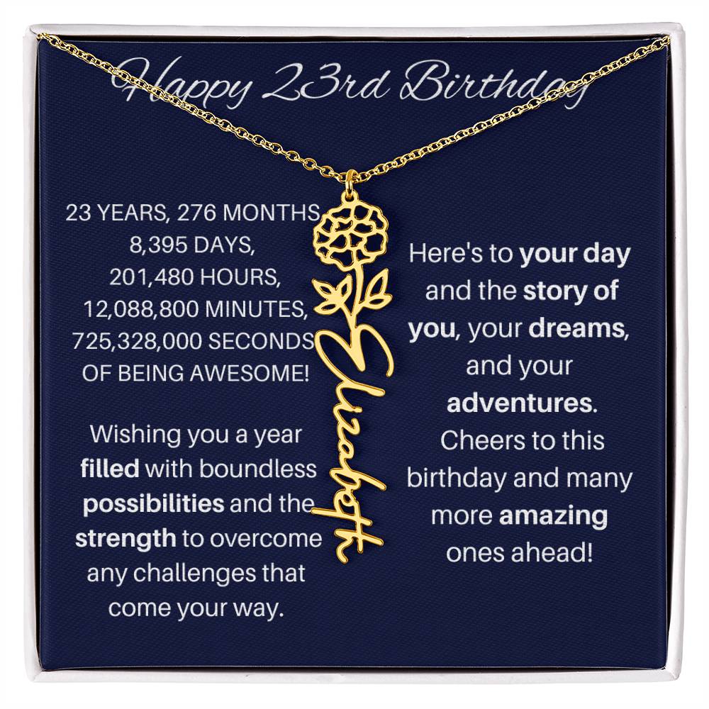 23rd Birthday Birth Flower Necklace