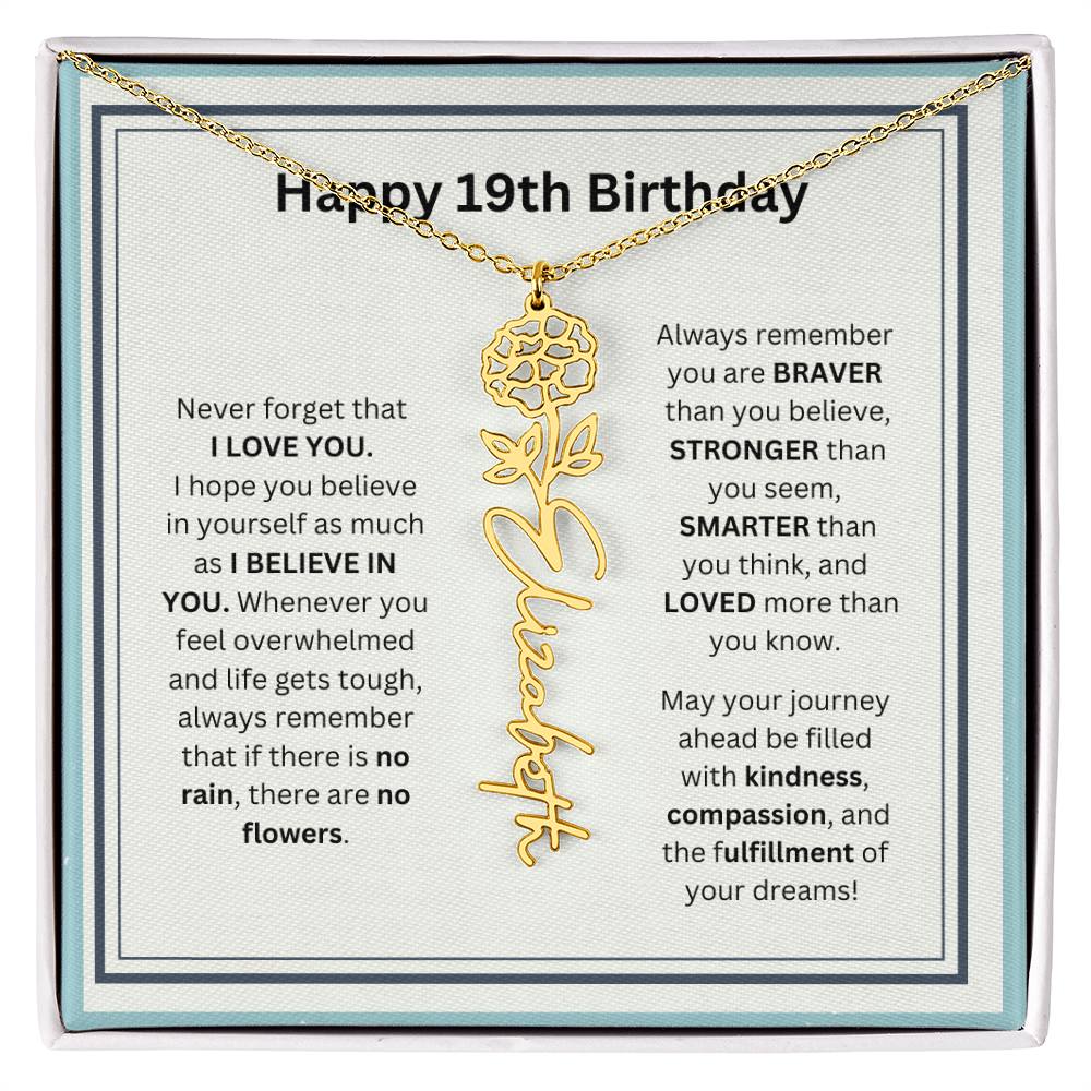 19th Personalized Birthday Gift - Flower Name Necklace