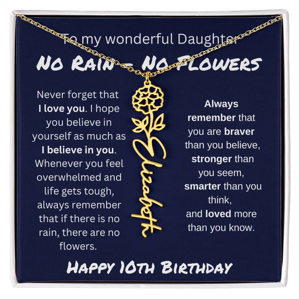 No Rain - No Flower | Happy 10th Birthday | Flower Name Necklace