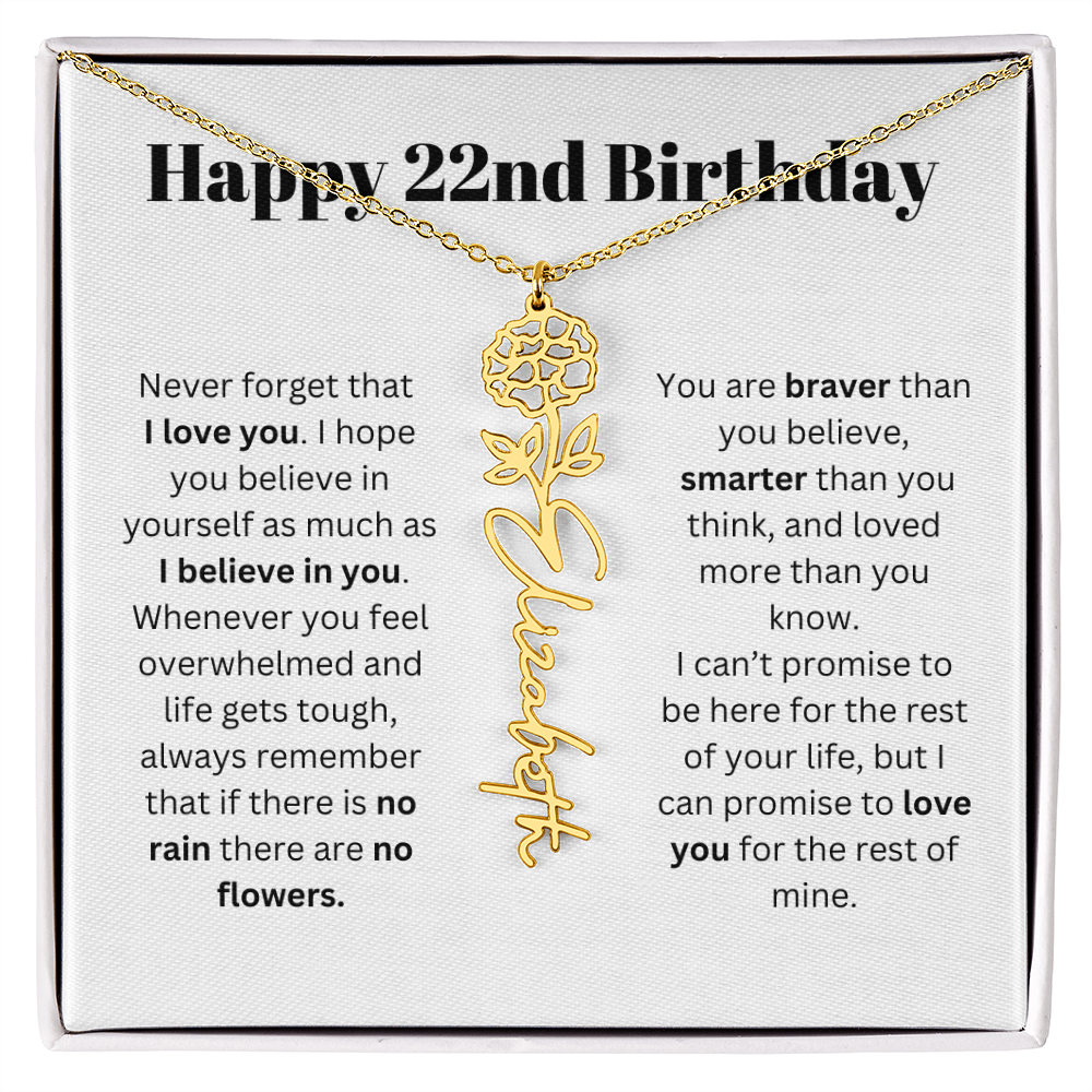 22nd Personalized Birthday Gift for Her - Flower Name Necklace