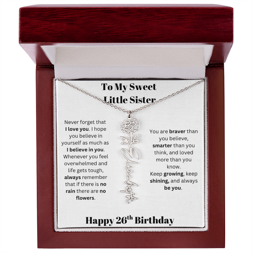 To My Sweet Little Sister | Happy 26th Birthday | Flower Name Necklace