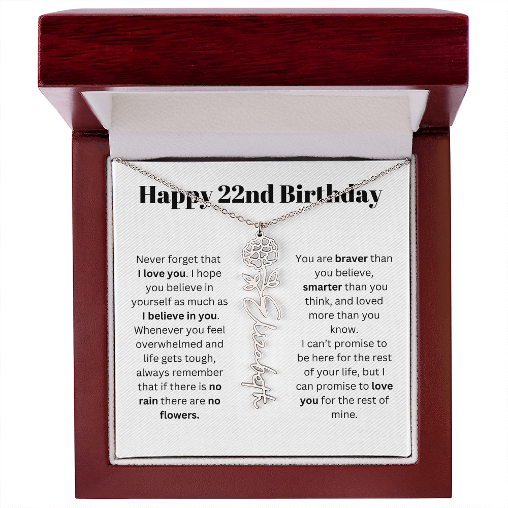 22nd Personalized Birthday Gift for Her - Flower Name Necklace