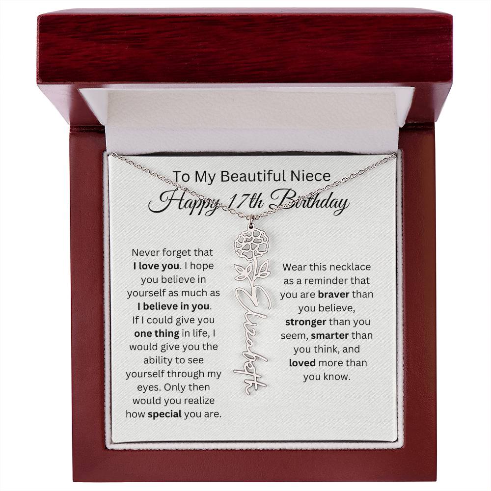 To My Beautiful Niece Happy 17th Birthday - Flower Name Necklace
