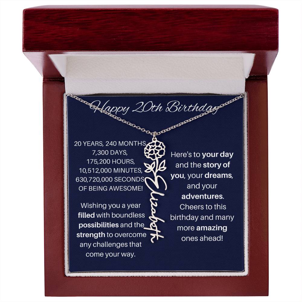 20th Birthday Birth Flower Necklace