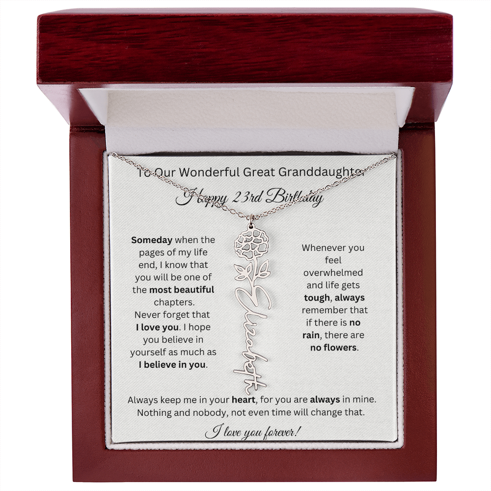 Birthflower Name Necklace To My Great Granddaughter's 23rd Birthday