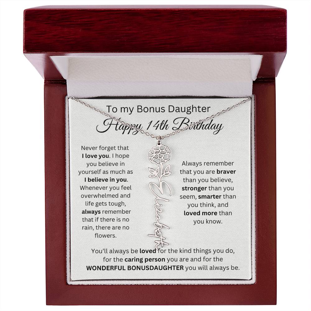 14th Birthday Gift To My Bonus Daughter | Flower Name Necklace