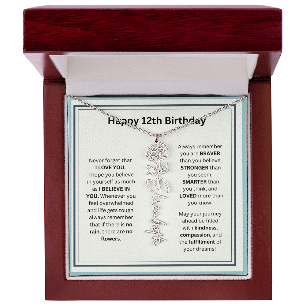 12th Personalized Birthday Gift - Flower Name Necklace