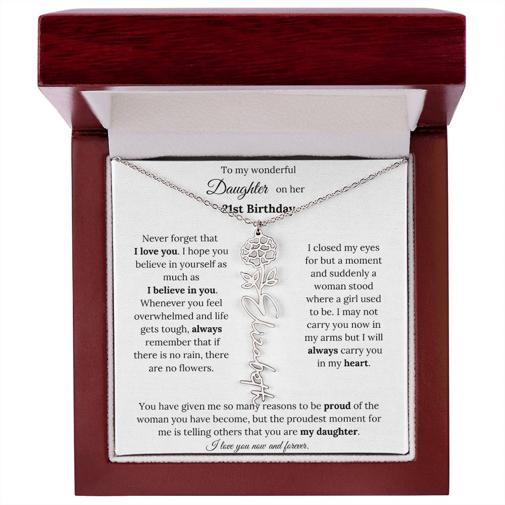 Custom Birth Flower Name Necklace To My Daughter On Her 21st Birthday