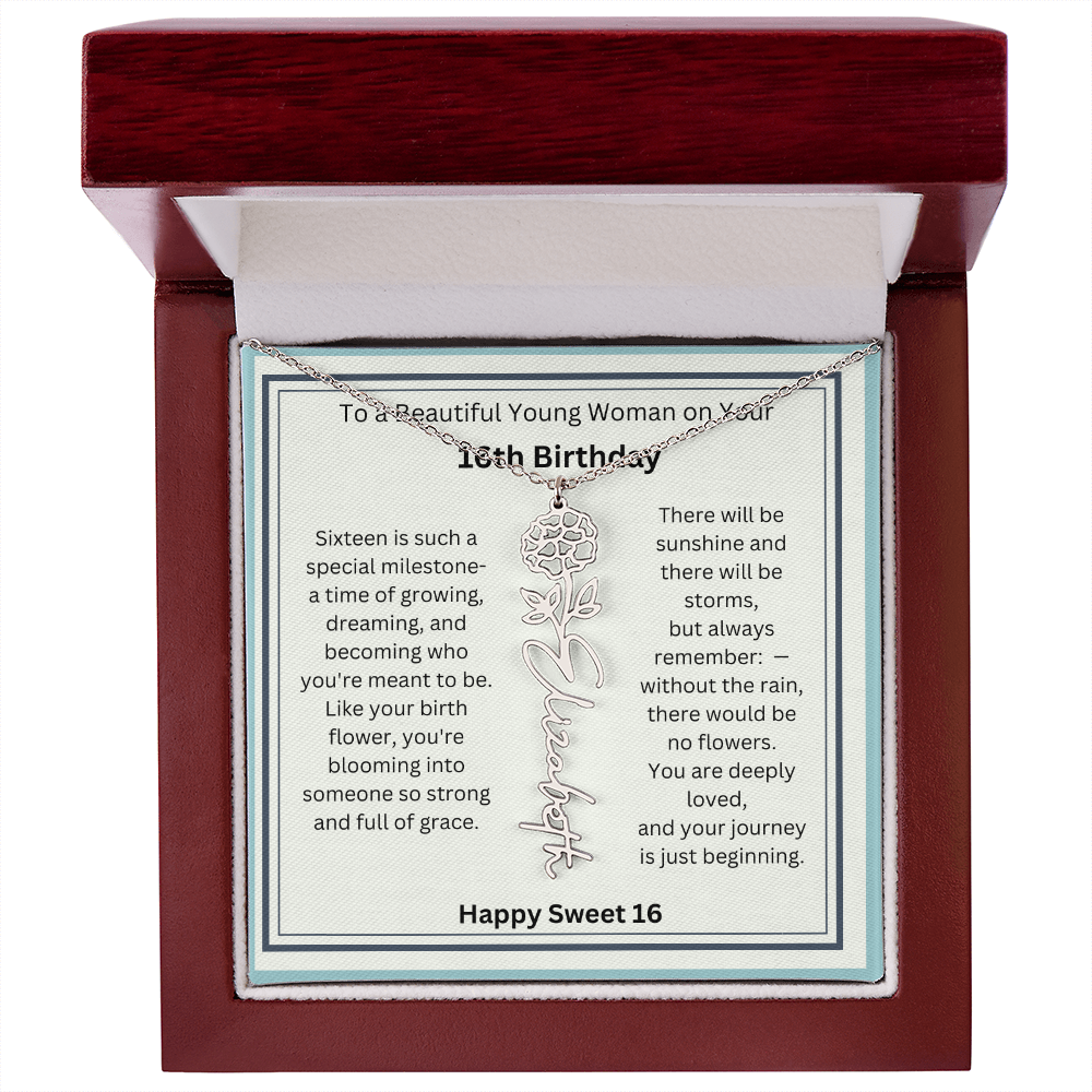 Sweet 16 Birth Flower Name Necklace Gift 2
