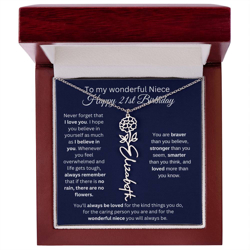 To My Wonderful Niece | Happy 21st Birthday | Flower Name Necklace