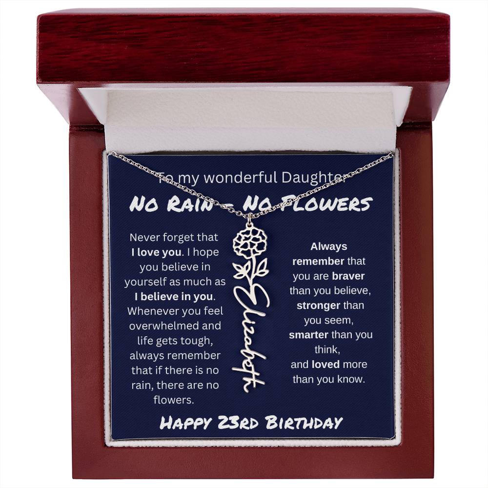 No Rain - No Flower | Happy 23rd Birthday | Flower Name Necklace